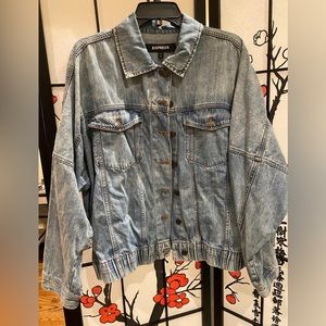 Express - Light Vintage Wash Elastic Hem Denim Trucker Jacket